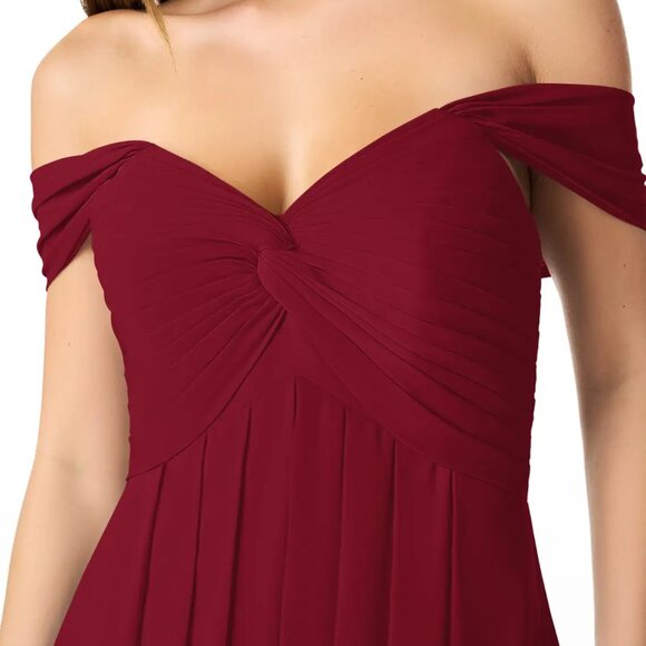 Brand New Azazie Burgundy Empire Convertible Ruched Chiffon Dress - Picture 12 of 13